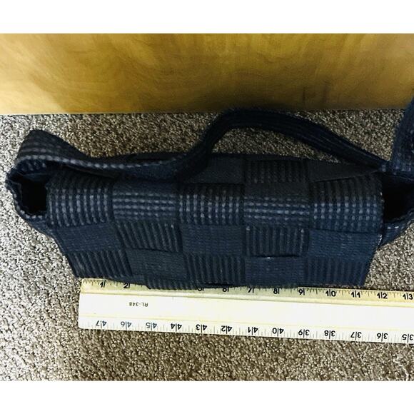 Black Fabric Woven Italian Seatbelt Style Flap Front Snap close bag - Picture 7 of 8